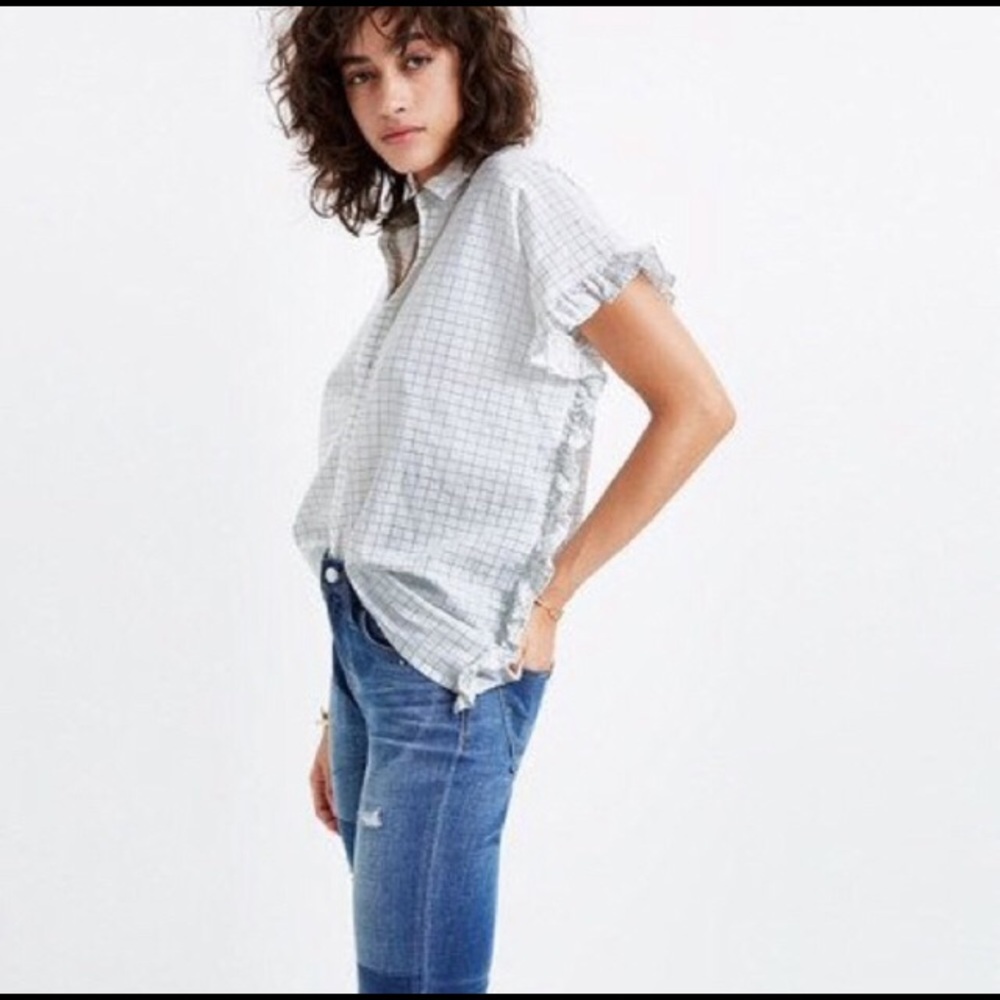 Madewell Window Pane Ruffle Side Blouse✨ - Picture 2 of 5